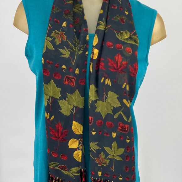 Julienne Collezione Floral Scarf wrap fashion  Fringe blue Pattern - Picture 3 of 9